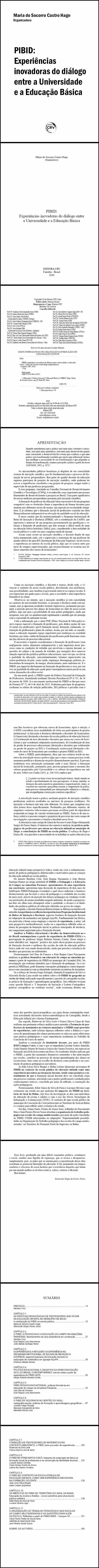 PIBID:<br> experiências inovadoras do diálogo entre a universidade e a educação básica